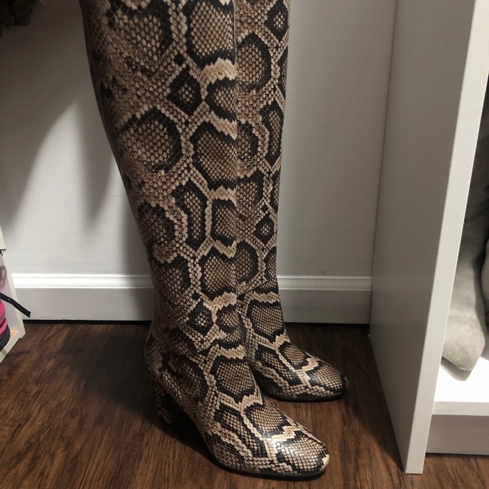 Vince knee high snake skin leather boots